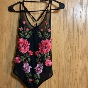 Black sheer floral bodysuit